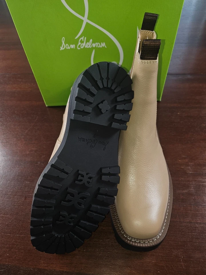 ¡Botas impermeables para mujer Sam Edelman Laguna de cuero sésamo! Talla US 7W Foto 4 de 4