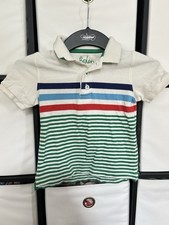 Mini Boden Boy  s 3-4 Green Red Blue Ivory Striped Short Sleeved Polo Shirt