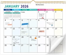 Wall Calendar 2026-2027, 18 Month Large Desk 37 x 29.5cm, Colorful 