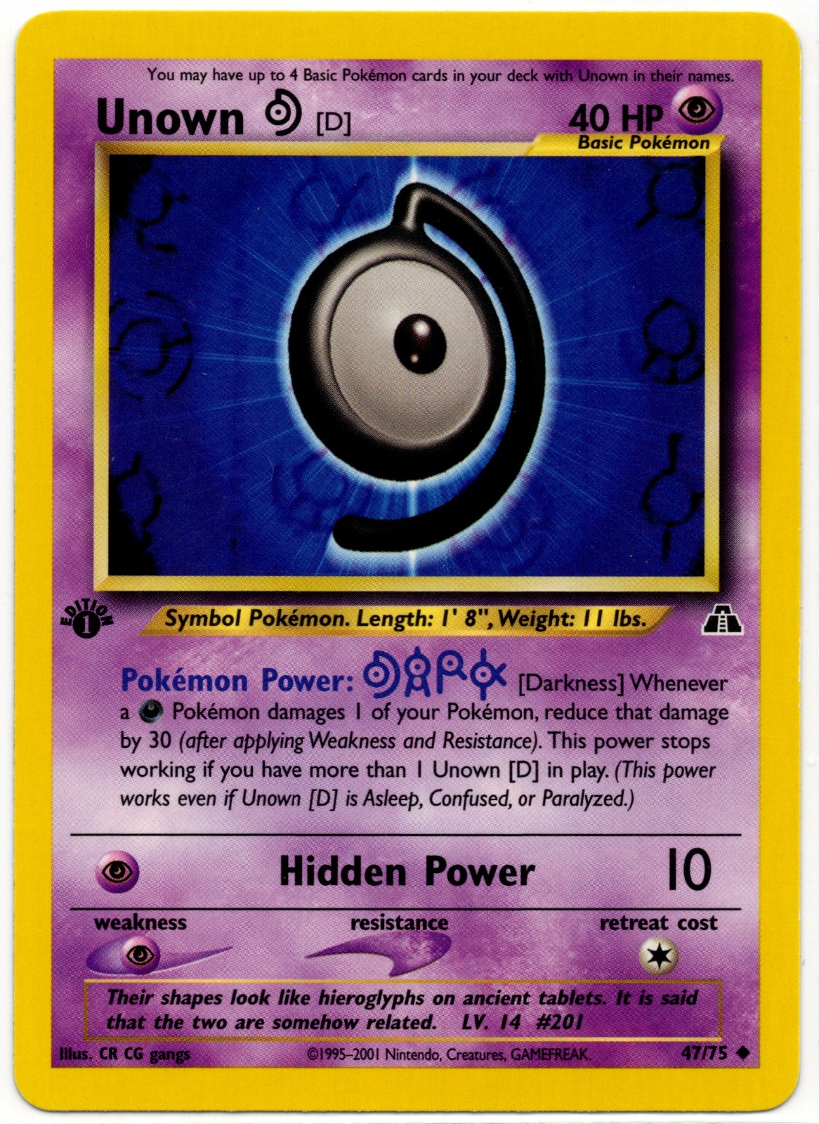 Pokemon - 1st Edition Neo Discovery Unown D 47/75 LP