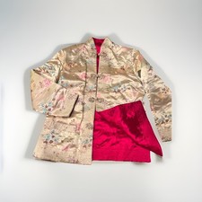 Satin Reversible Brocade Asian Chinese Jacket Womens Medium Gold Shiny