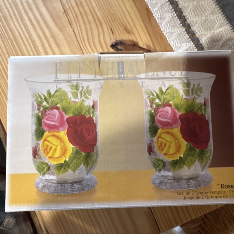 Fifth Avenue Crystal Set of 2 Floral Rose Clear Glass 15 oz Tumbler Glasses