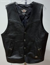 VTG Harley-Davidson Men's Size L Black Leather Snap Button Down Vest Pre-Owned