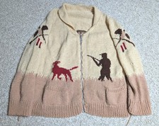 Vintage Novelty CowichanKnit Sweater Hunting Scene Pheasant Dog Medium