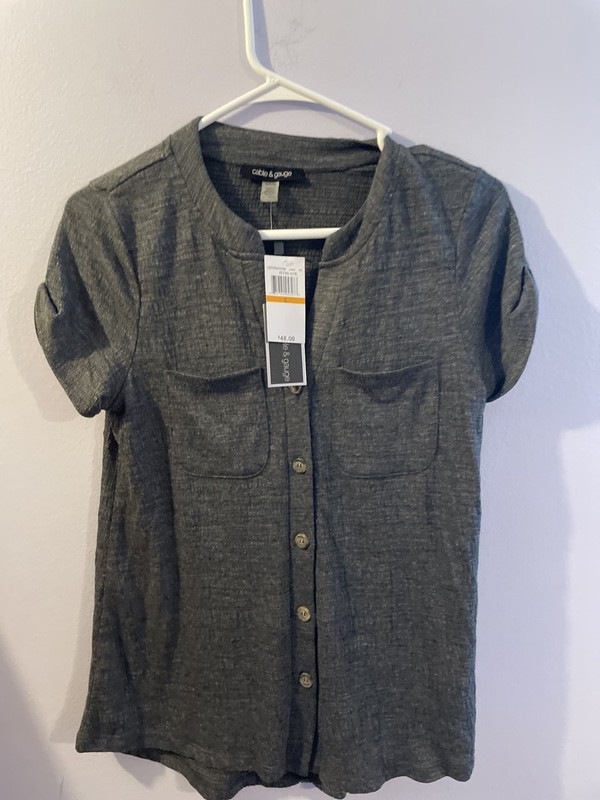 Cable & Gauge Blouse Size Small V Neck Button Up Black  Heathered, New, $48.00