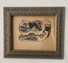 Vintage Mid-Century Cubist Ink Drawing - Ornate Gold Frame Estate Find