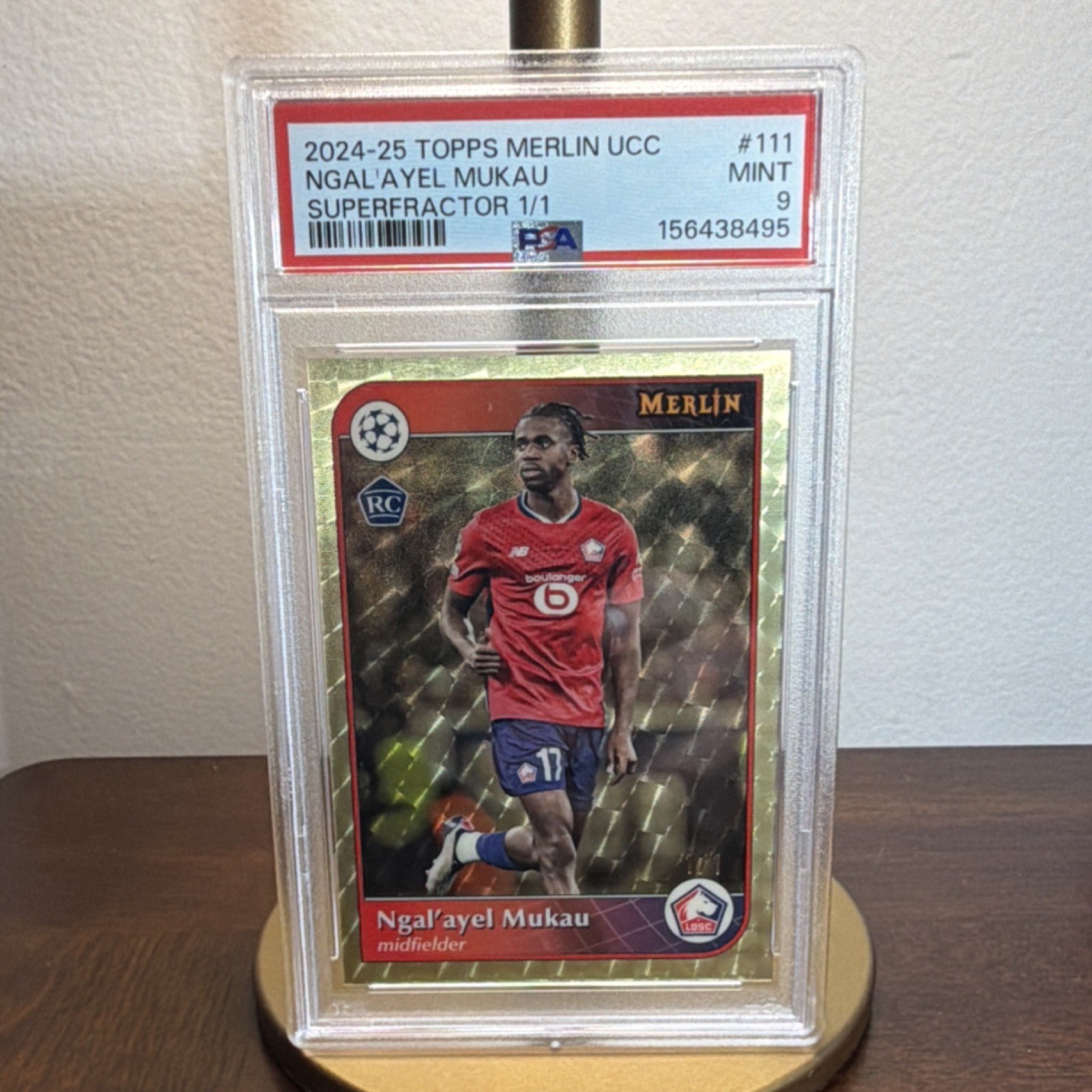 2024-25 Topps Merlin UCC Ngal'ayel Mukau RC Superfractor 1/1 PSA 9 Congo Lille