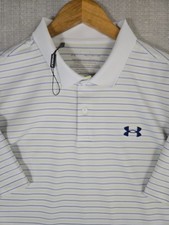 UNDER ARMOUR GOLF Mens NWOT Polo Shirt White/Yellow/Blue Size XL Wicking Stretch