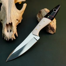 Gift-Ready 8.7" Damascus / Steel Knife Full Tang Hunt it Hunt + Leather Sheath