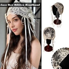 Retro Bridal Lace Hat Veil Bow Ribbon Headscarf Wedding Photograph Headpiece