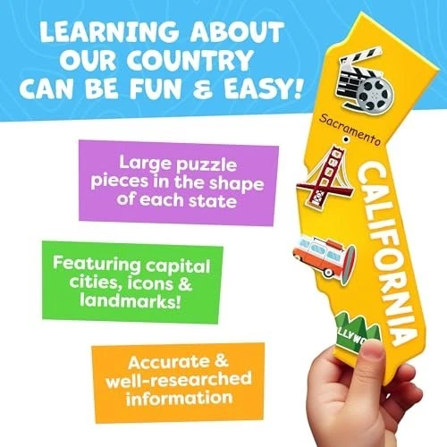 Пазл США для детей, 46 штук карта США пазл деревянная карта США - Изображение 4 из 4