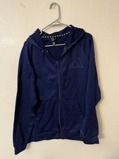 ADIDAS Game and Go Blue Full Zip Hooded Hoodie Sweatshirt Large