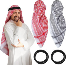 2Pcs Arab Shemagh Keffiyeh Head Scarf Set with Rope Headband Costume for Men Set