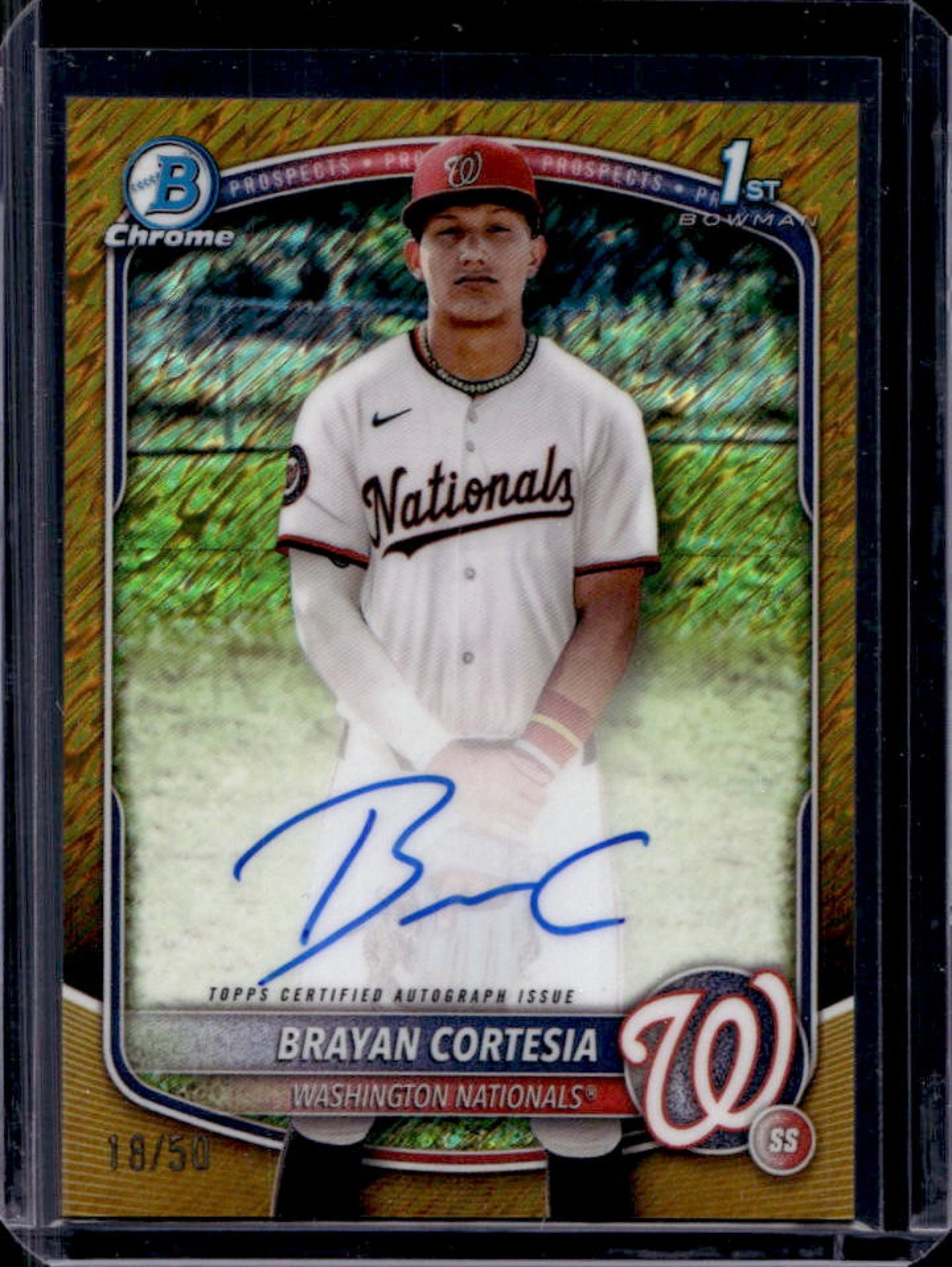 2025 Bowman Chrome Brayan Cortesia Auto Gold Shimmer Refractor 1st Prospect #/50
