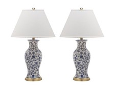 SAFAVIEH Lighting Collection   Beijing Floral Set of 2 Blue  White Cerami