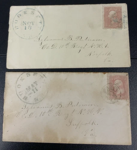 Sc. 65 Hooksett NH Fancy Cancel Paid 3 Civil War Covers - Co. D NH Vol Regiment