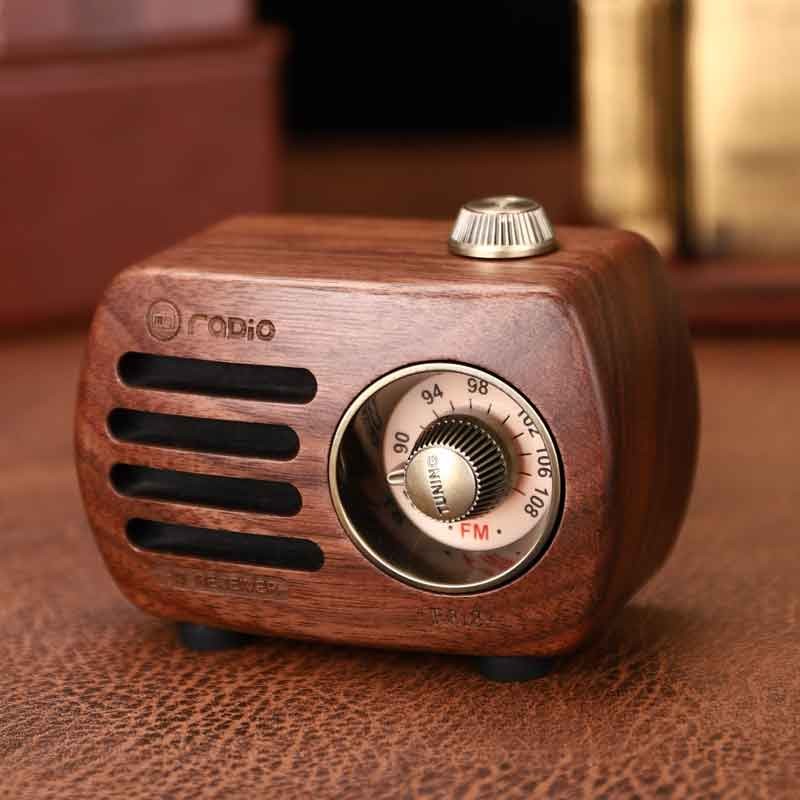 Mini enceinte bluetooth rétro R818-A/C radio FM vintage pour smartphone et tablette marron
