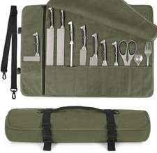 Chef Knife Roll Bag,Waterproof Waxed Canvas Knife Case Holds,Knives Roll Bags fo