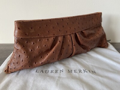LAUREN MERKIN SIENNA LEATHER OSTRICH EFFECT ''LOUISE'' CLUTCH BAG