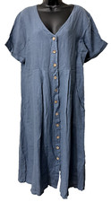Woolovers Linen Shirt Dress Midi Lagenlook Blue US12 UK16