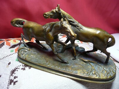 Antike Bronze Pferd Skulptur ''GROUPE CHEVAUX'' signiert P.J.MENE, französische Bronze 53