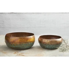 Set of 2 Copper Pot/Planters with Patina and Raised Dot Design - 10" and 8"
