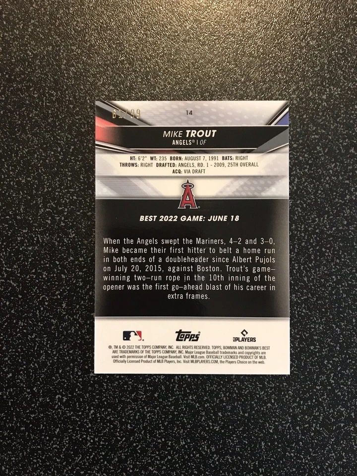 MIKE TROUT 2022 Bowmans Best GREEN SN#61/99 CARD# 14 LOS ANGELES ANGELS - Image 4 of 4
