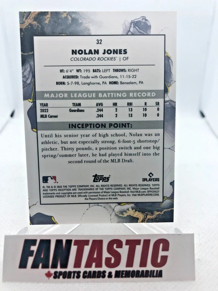 Nolan Jones RC 2023 Topps Inception #32 Colorado Rockies Rookie - Image 2 of 2