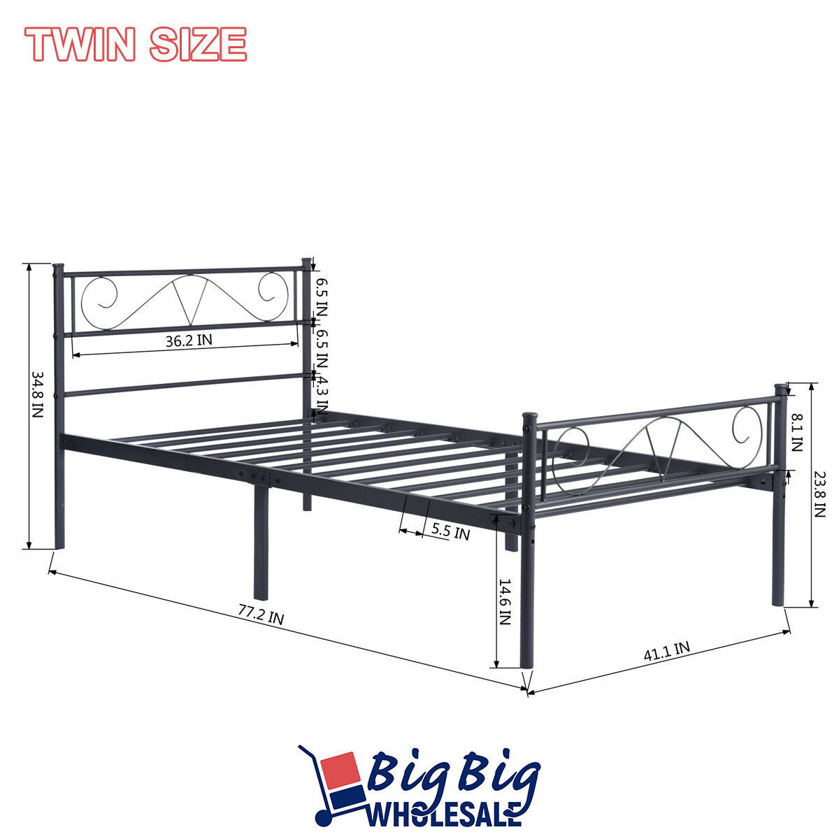 Twin Size Metal Bed Frame Black Mattress Foundation Steel Platform