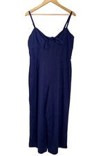 J. Crew Linen Cotton Tie Front Jumpsuit Navy Blue Wide-leg Size 14