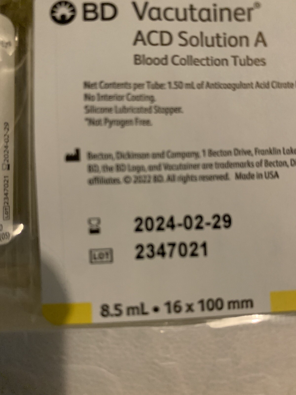 20 ACDA ACD Solution A Glass Test Tubes (Exp. 02/2024) Yellow Top 8.5ml FREE S&H eBay