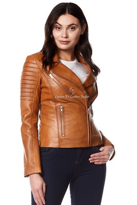 Damen Lederjacke hellbraun Mode Designer Biker Style 100% ECHT NAPA 9334