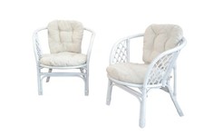 2x Rattansessel weiss inkl Sitzkissen Auflage Korbsessel Sessel Rattan Stuhl NEU