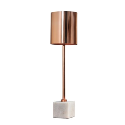Große Tischlampe Kupfer Lichtschirm Lampenschirm massiv weiß Marmor Sockel LED Birne