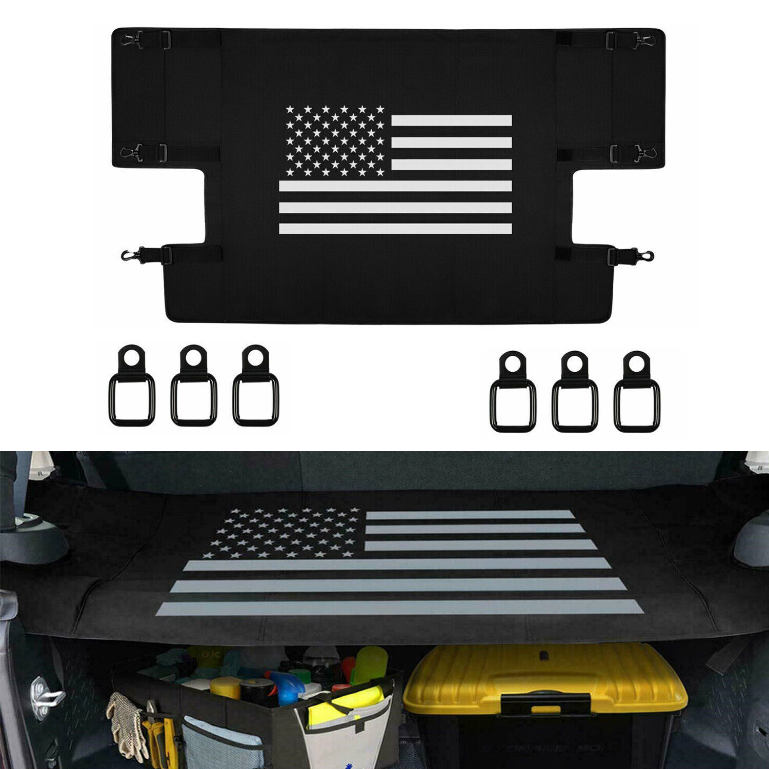 For Jeep Wrangler JK JKU 2007-18 Rear Trunk Cargo Luggage Shade Cover w/ US Flag