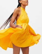 Urban Outfitters Halter Dress 100% Poplin Cotton Mademoiselle Yellow NWT Sz Smal