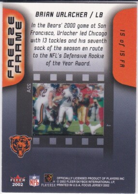BRIAN URLACHER Chicago Bears Football FREEZE FRAME INSERT 2002