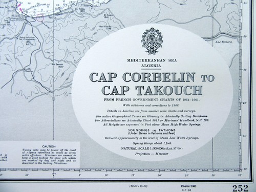 1971 ALGERIA Cap Corbelin to Cap Takouch - Sea Admiralty Map Chart 28" x 41" D44 - Picture 2 of 7