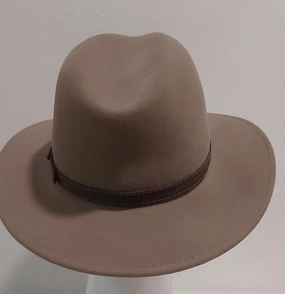 Chapeau Indiana Jones Casual En Laine Brun Clair Tortora Fabriqué En Italie - Photo 4/4