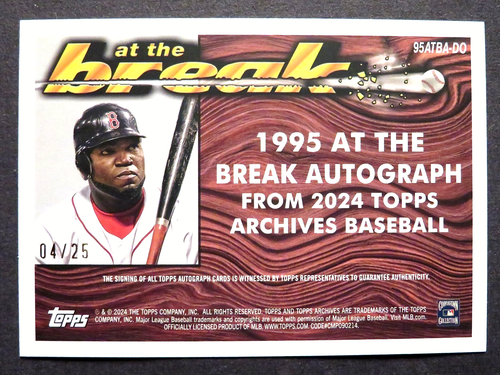 2024 Topps Archives David Ortiz 1995 Blue Foilboard Auto Card Red Sox 4/25 SSP! - Picture 2 of 2