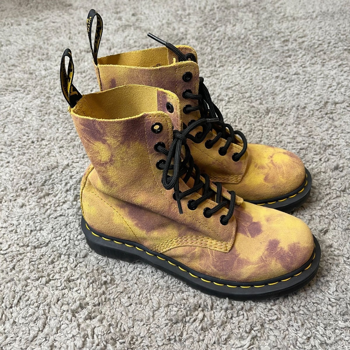 Dr Martens Pascal Burnt Yellow Grunge Tie Dye Boot Combat Womens