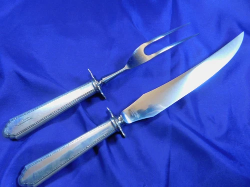 LUNT WILLIAM & MARY STERLING SILVER CARVING SET - VERY GOOD CONDITION MONOGRAM