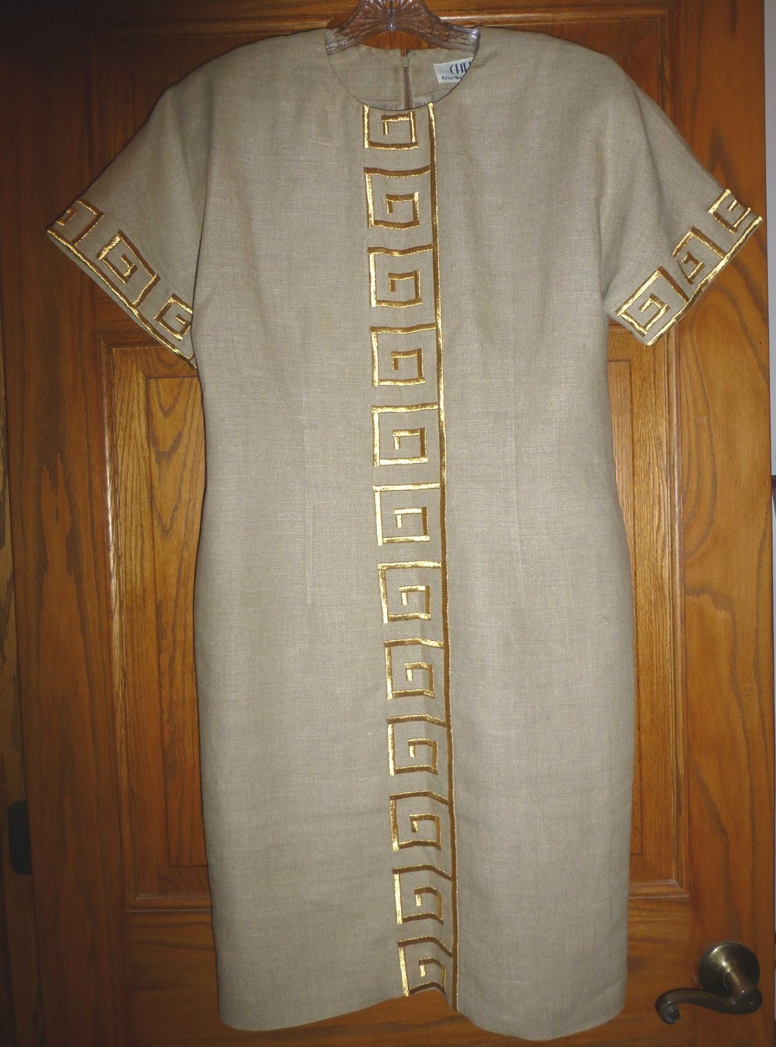 Vintage 80's Chetta B Neutral Linen Dress w/Gold … - image 5