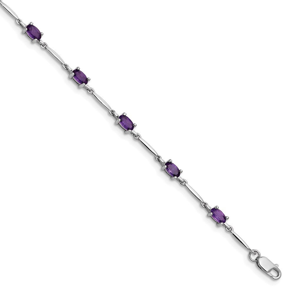 Sterling Silver Rhodium-plated Amethyst Bracelet 7