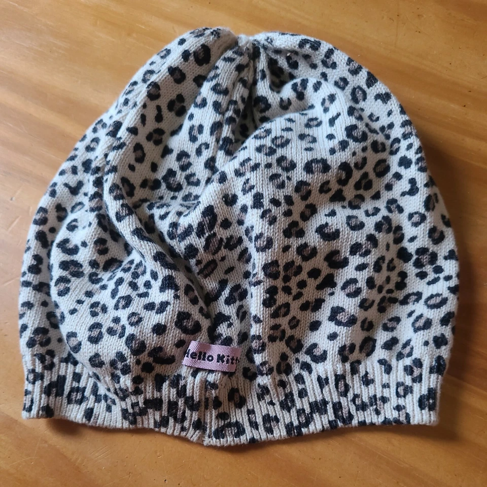 Hello Kitty Leopard Print Baby Beanie Skully Hat infant EUC Size 1.5-4 years old - Image 2 of 4