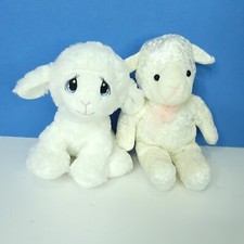 Precious Moments Lamb Plush Aurora Blue Eyes Pink Bow Lot of 2 Stuffed Easter