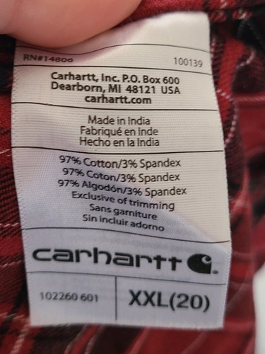 Carhartt Flannel Shirt Women's XXL (20) Red Black Plaid Button Up Pocket EUC - Picture 4 of 7