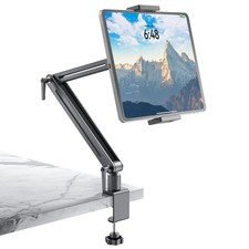 Adjustable Tablet Mount for Desk - 360 Degree Rotating Base Tall Arm Holder S...