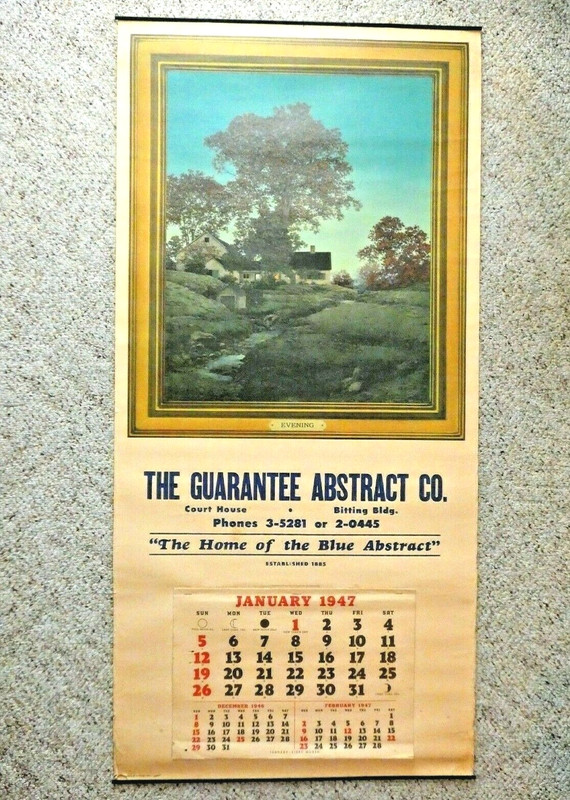ORIGINAL LARGE 1947 MAXFIELD PARRISH CALENDAR WITH FULL PAD - EVENING