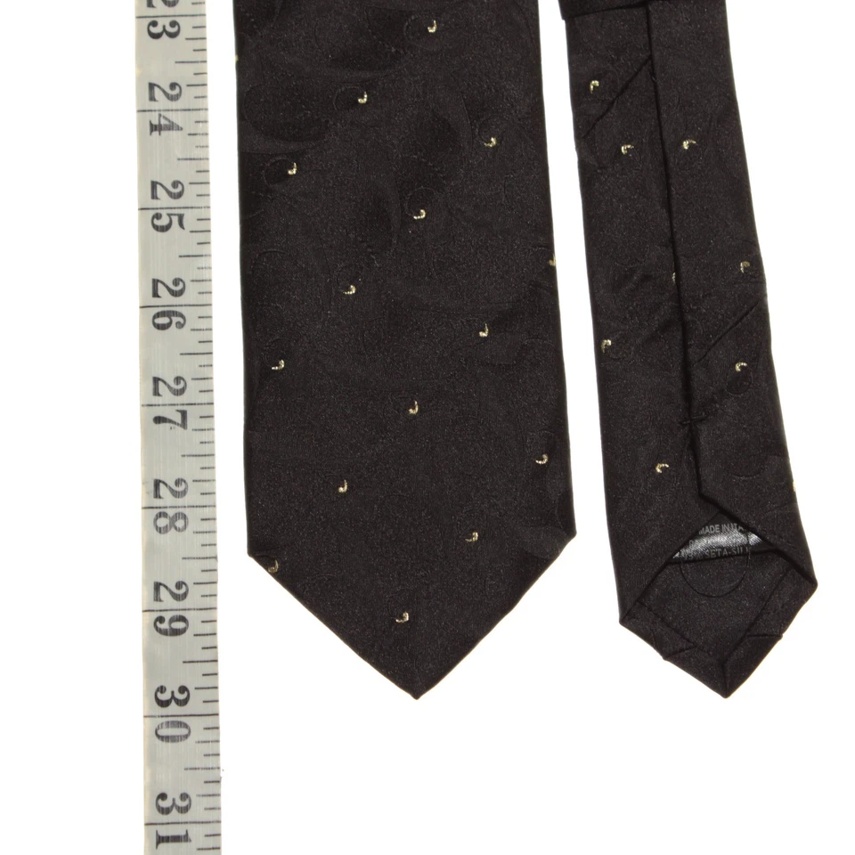 Corbata Italo Ferretti Nueva con Etiquetas en Patrón Negro con Mezcla de Seda Dorada 24 KT Foto 4 de 4